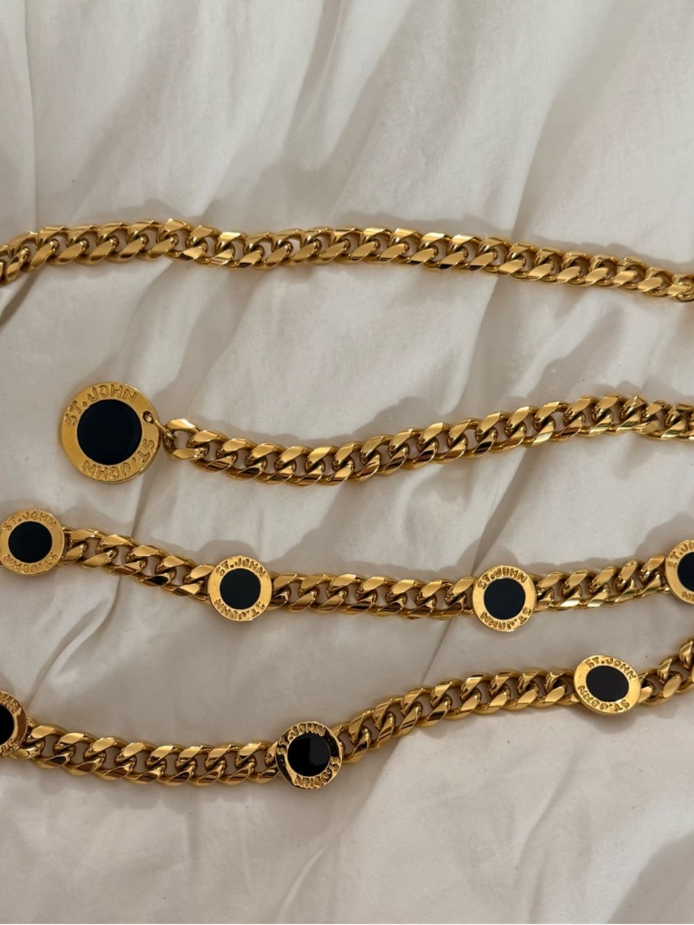 St. John Vintage Belt Rare Gold Plated Belt with Black Center Medallions